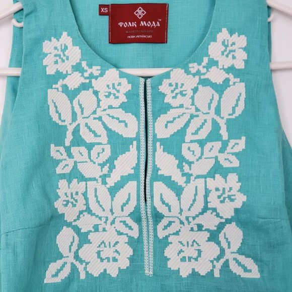 Folk Moda sleeveless flare linen embroidered dress - Picture 2 of 3
